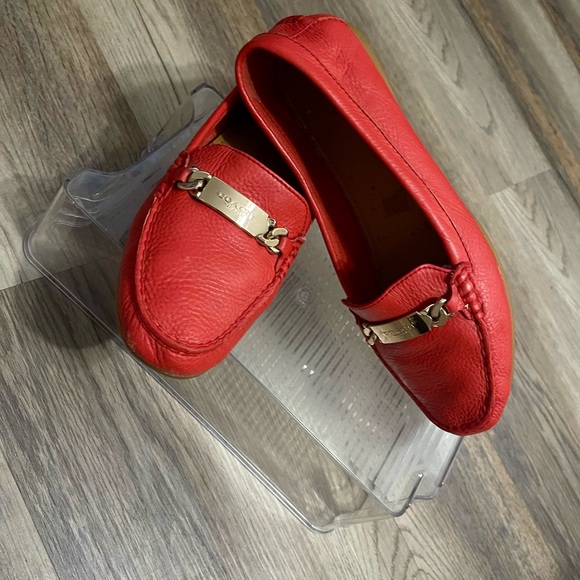 Coach Red Leather Loafers with Gold Accent - Picture 1 of 6